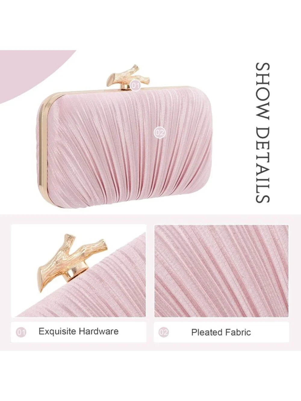 👜 Women's Pink Evening Bag Pleated Clutch Bag with Chain for Wedding Party
